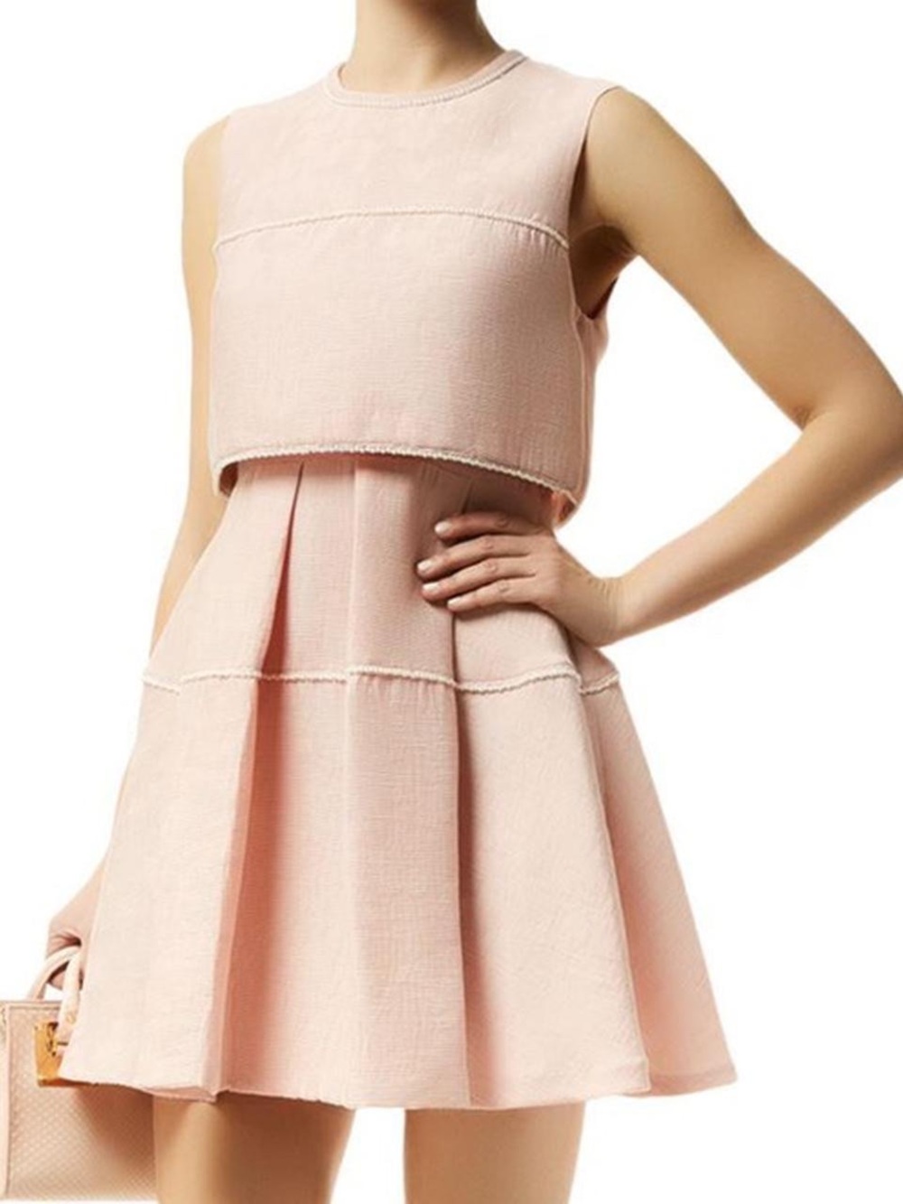 Sandro Sleeveless Pink Layered Dress with pearl embellishments.